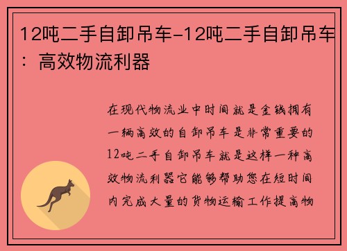 12吨二手自卸吊车-12吨二手自卸吊车：高效物流利器