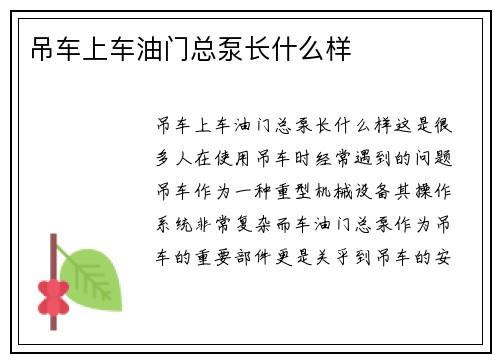 吊车上车油门总泵长什么样