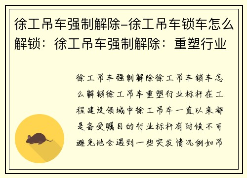徐工吊车强制解除-徐工吊车锁车怎么解锁：徐工吊车强制解除：重塑行业标杆