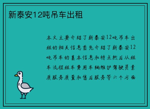 新泰安12吨吊车出租