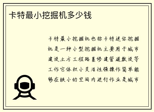 卡特最小挖掘机多少钱