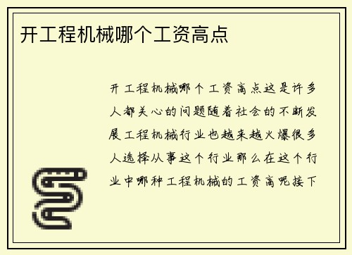 开工程机械哪个工资高点