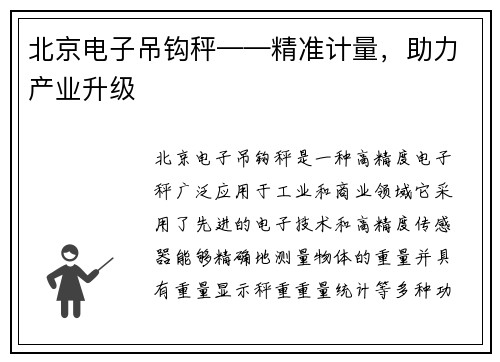 北京电子吊钩秤——精准计量，助力产业升级