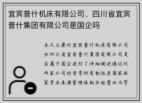 宜宾普什机床有限公司、四川省宜宾普什集团有限公司是国企吗