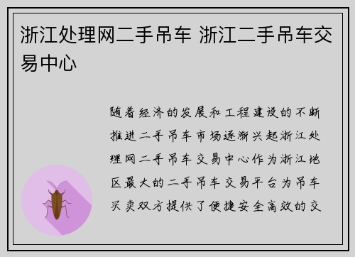浙江处理网二手吊车 浙江二手吊车交易中心