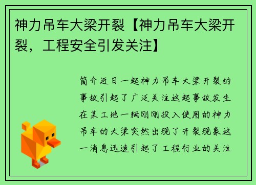 神力吊车大梁开裂【神力吊车大梁开裂，工程安全引发关注】